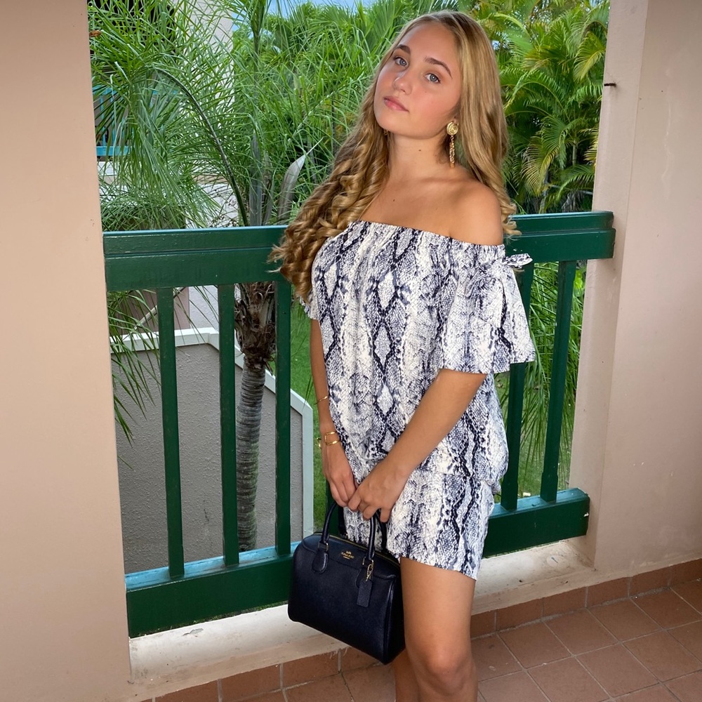 Snakeprint Off Shoulder Midi Dress